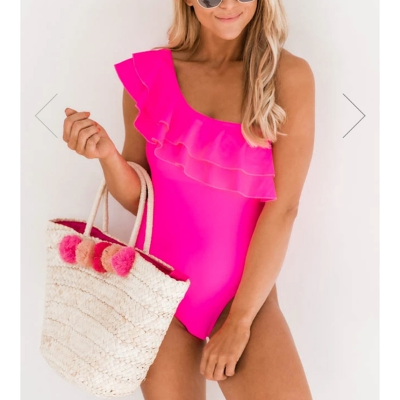 Pink Lily Other - Pink Lily Pink One Shoulder Swimsuit. Size S